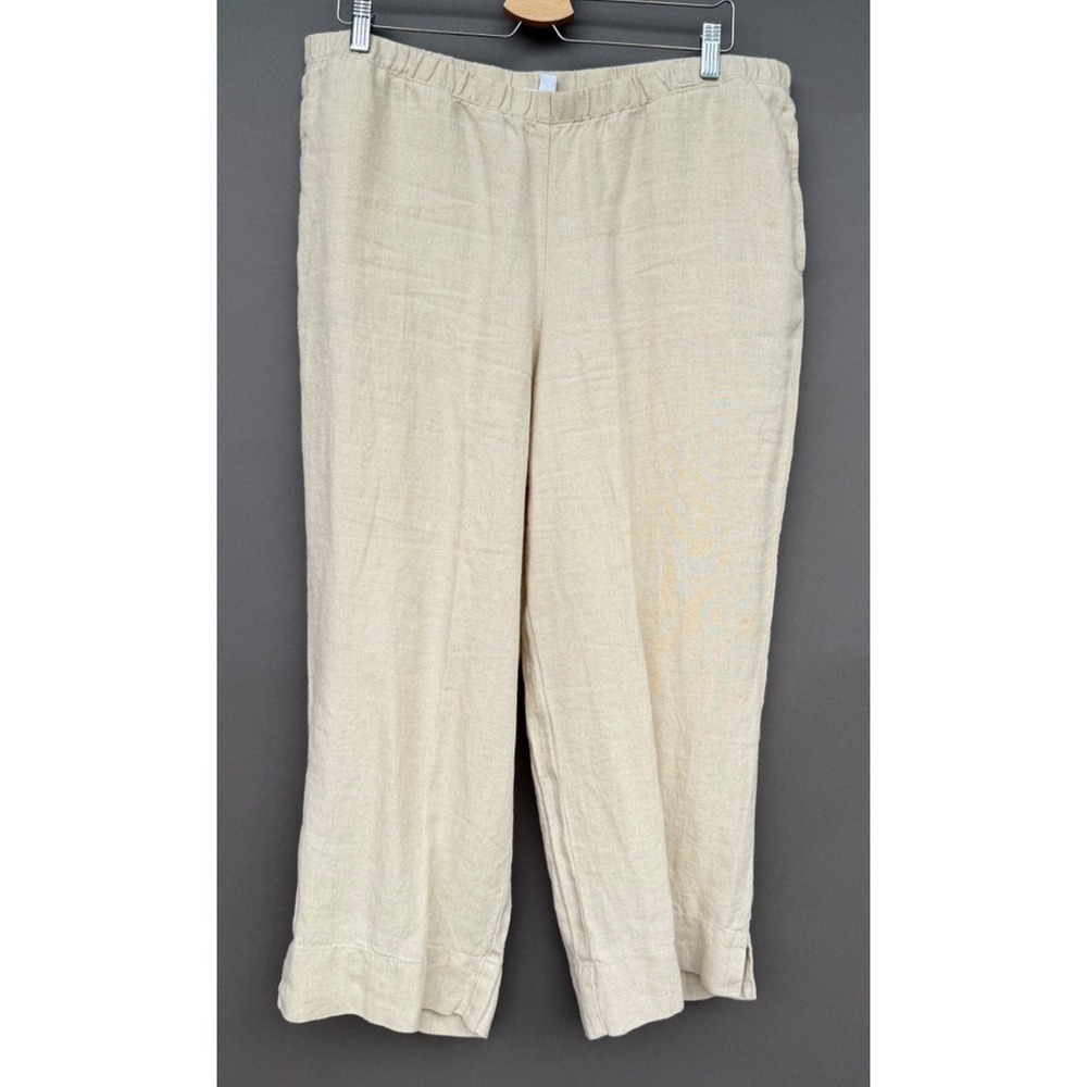 J Jill Love Linen 100% Linen Wide Leg Crop Pants Large Oatmeal Lagenlook Coastal